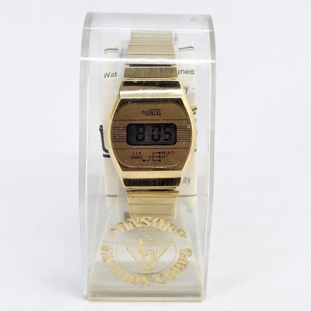 VTG Quintel Digital Unisex Watch 33MM DayDate Gold Expandable Band 6
